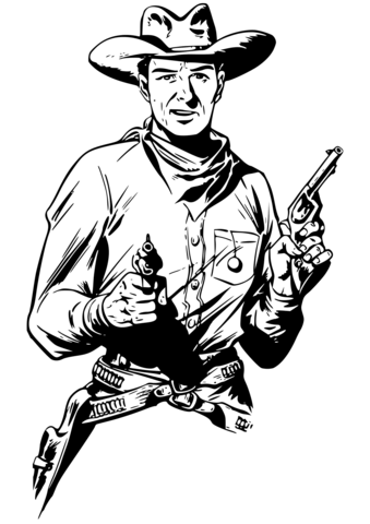 Cowboy With Two Guns Coloring Page